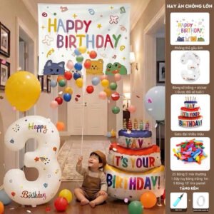 Set trang trí sinh nhật Thỏ Gấu Ếch Hay Ăn Chóng Lớn